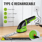 WORKPRO Cordless Grass Shear & Shrubbery Trimmer - 2 in 1 Handheld Hedge Trimmer Electric Grass Trimmer Hedge Shears/Grass Cutter Rechargeable Lithium-Ion Battery and Type-C Cable Included (Green)