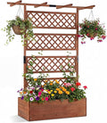 COSTWAY Wooden Raised Garden Planter with Trellis and Roof, 72" Freestanding Privacy Screen & Climbing Plant Support for Outdoor Patio, Balcony, Vegetable, Herb, and Flower Gardening (Brown,1)