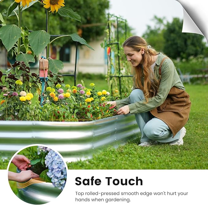 KING BIRD Raised Garden Bed with Arched Trellis Galvanized Planter Garden Box Outdoor for Gardening, Climbing Vegetables, Flowers 7.87x3.94x0.98 Ft, Silver