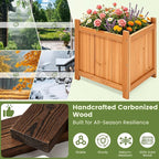Set of 2 Fir Wood Square Planter Boxes, 18" Extra Large Outdoor Flower Box with Removable Drainage Base & Non-Woven Liner, Rustic Wooden Planters for Patio Garden Balcony, Wood Bucket Planter