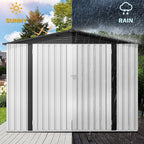 DWVO 7x5ft Metal Outdoor Storage Shed, Waterproof Tool Shed Heavy-Duty Storage Unit with Lockable Door and Vents, Ideal for Bicycles, Tools, Lawnmowers, Backyards, Patios, Lawns - White