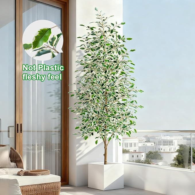 Bailikang 7FT Artificial Ficus Trees Indoor Faux Trees Indoor Fake Floor Plants Tall Artificial Tree with White Pot Faux Tree Fake Indoor Tree Silk Plants Artificial Trees for Home Decor Indoor