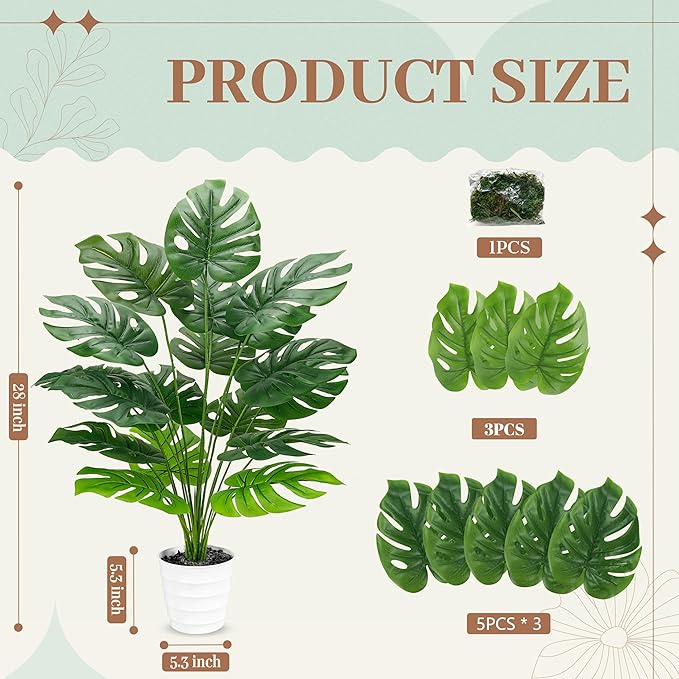 Der Rose 28" Tall Artificial Monstera Plant Faux Plants Indoor in White Pot for Home Office Living Room Floor Porch Balcony Decor