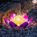 AIINY Solar Light Outdoor(2Pack), Art Crackle Globe Glass Lotus Decoration, Solar LED Waterproof Purple Metal Flower Lights for Patio,Lawn,Walkway,Tabletop