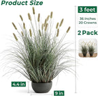 3ft Onion Grass Set of 2, Artificial Plant and Greenery, Fake Floor Plants Indoor Outdoor, Potted Faux Green Bristlegrass with Spikes, Large Size Horsetail Reed Grass, House Decorative