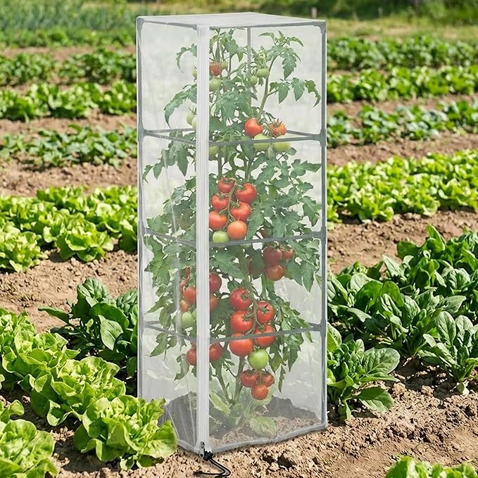 4 Pcs Garden Bird Netting for Square Plant Cage, 59" x 18" x 18" Tomato Cage Garden Net Cover with Zipper, Tomato Trellis Insect Bird Barrier Protection Mesh for Vertical Climbing Plants Vegetables