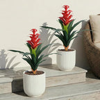 Ivydale Fake Flowers Plants for Outdoors, 2 Pcs 16.93" Bromeliad Artificial Flowers Uv Resistant Realistic Faux Flowers for Outdoor Planters Outside Porch Patio Yard Garden Indoor Decoration(Red)