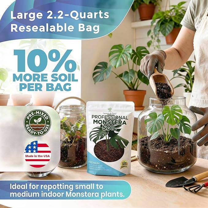 Professional Monstera Soil Potting Mix 2.2 Quarts Ready to Use, Premium Indoor Plant Soil for Monstera Plants, Peat Coco Coir Perlite Dolomite, Well Draining Dirt Monstera Made in USA