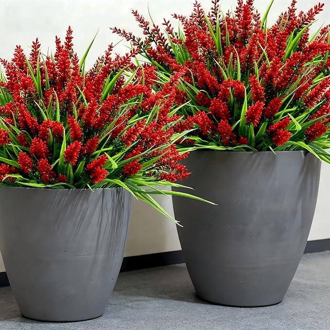 Geegoods Artificial Plants Flowers Outdoor – 24 Bundles UV Resistant Faux Lavender Flowers with Monkey Grass for Garden Porch Window Patio Hanging Planter Decor