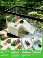 15.7in Turtle Tank Starter Kit with Basking Platform, Hang-on-Back Tank Filter, Adjustable Flow Pump & 360° Timer Basking Light, Bottom Drainage Reptile Aquarium for Small Turtles Aquatic Pets