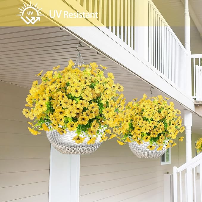 ATTGREAT Artificial Flowers Outdoor Faux Plants UV Resistant Fake Patio Flowers Plastic Greenery Plnats Outside Bulk for Spring Garden Hanging Planter Home Vase Decor, 24 Bundles (Yellow)