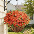 Alupssuc 24 Bundles Artificial Flowers for Outdoors Spring Decoration, UV Resistant Eucalyptus Violet and Lavender Silk Fake Plants for Outside Indoor Yard Home Patio Decor, Orange