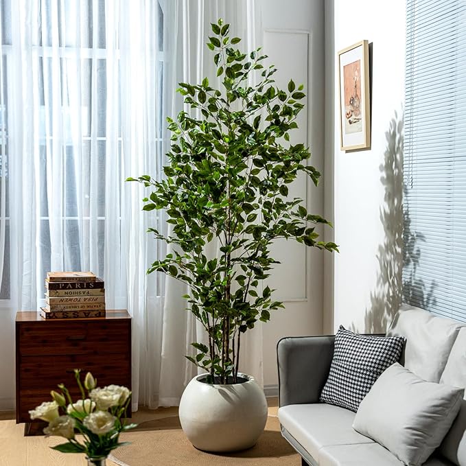 Bailikang Artificial Ficus Tree Indoor 7ft, Large Potted Faux Tree with Realistic Silk Leaves & Trunk for Home Office, Living Room Corner Decor