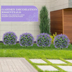 FAJUNZH Artificial Topiary Bushes for Outdoors with Spike, Boxwood Ball Fake Shrubs UV Resistant Faux Plants for Indoor Outdoor Fall Thanksgiving Halloween Decor (Lavender Boxwood Purple-2 Packs)