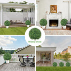 25.6" Artificial Boxwood Topiary Ball Trees: 2 Pack Fake Shrubs with Spike – UV Resistant & Fade Resistant Faux Bushes, Evergreen Spring Artificial Plants for Outdoor Indoor Front Porch Garden
