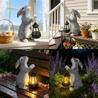 Solar Rabbit Garden Statue with Glowing Lantern - Weatherproof Resin Outdoor Decor for Yard, Patio, Lawn & Balcony, Unique Housewarming, Easter & Birthday Gift for Women, Mom, Grandma