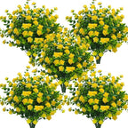 Grunyia 10 Bundles Artificial Fake Flowers, Faux Outdoor Plastic Plants UV Resistant Shrubs Outside Indoor Decorations (Yellow-Eucalyptus)