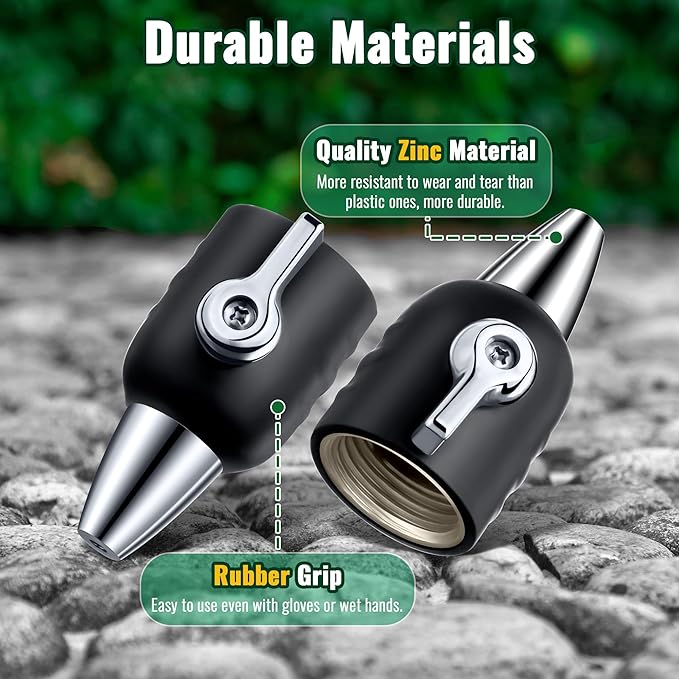 Feekoon Jet Nozzle with Shut Off, 3/4" GHT Sweeper Garden Hose End Zinc Nozzle with Shut Off Valve, Water Hose Sprayer Jet for Garden Watering, Car Washing and Sidewalk Sweeping(Black,2 Pack)