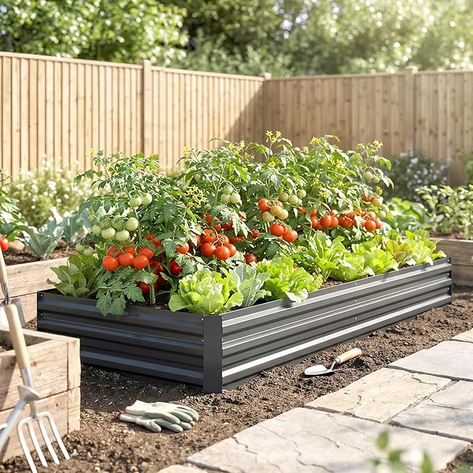 Outsunny Galvanized Raised Garden Bed, 8' x 3' x 1' Metal Planter Box, for Growing Vegetables, Flowers, Herbs, Succulents, Gray