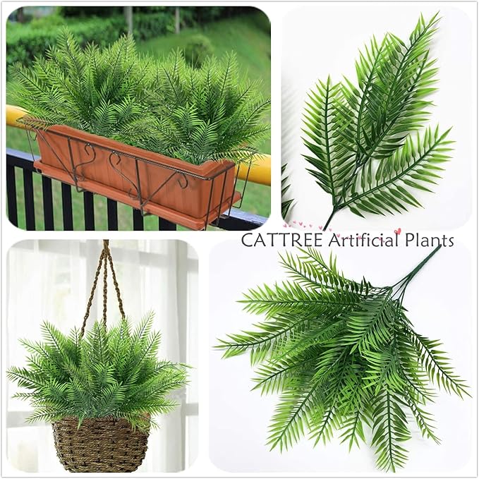 CATTREE Artificial Shrubs, Plastic Plants Bamboo Grass Fake Green Bushes Greenery Décor for Wedding Indoor Outdoor Home Garden Verandah Office Table Centerpieces Arrangements Decoration 4 Pcs