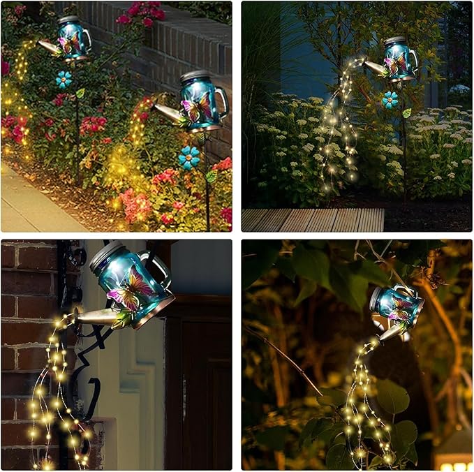 SRNPMIU Solar Watering_Can Light, Yard Outdoor Decor Lights, IP65 Waterproof, Hanging Butterfly Garden Light, Outside Garden Flower Bed Decor, Women Gift, Birthday Gifts