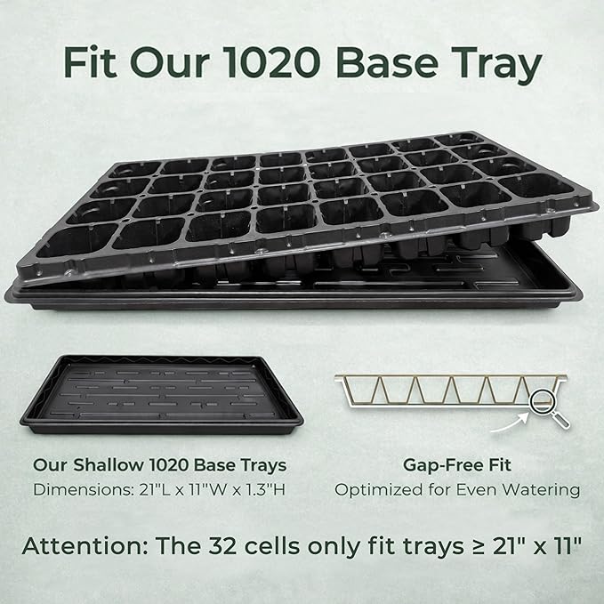 Gardzen 10 Pack 32 Cell Seed Starter Trays, 2" Deep Plug Tray for Seedlings, Heavy Duty Seedling Trays with Drainage Holes, Fit Standard 1020 Drip Tray