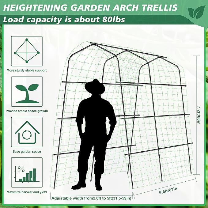 Tall Garden Arch Trellis for Climbing Plants Outdoor, 7.2 ft Walkway Trellis, Heavy Metal Archway Arbor Tunnel Large Trellis for Vegetables Fruits Flower Plant Cucumber Trellis for Garden Raised Bed