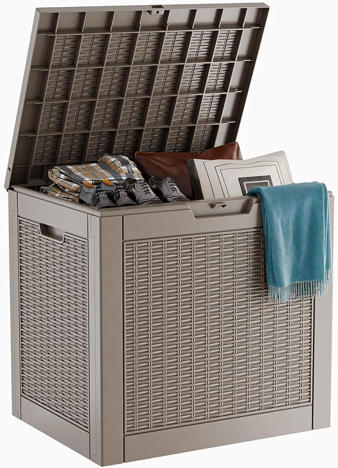 PatioZen 30 Gallon Resin Deck Box, Lockable Patio Outdoor Storage Box for Furniture, Garden Tools and Tools Storage, Waterproof Outside Storage Boxes - Grey