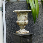 9 Inch Small Retro Urn Planter - Vintage Distressed Tabletop Flower Pot for Indoor Plants, Office Desk, Living Room Shelf & Patio Decor