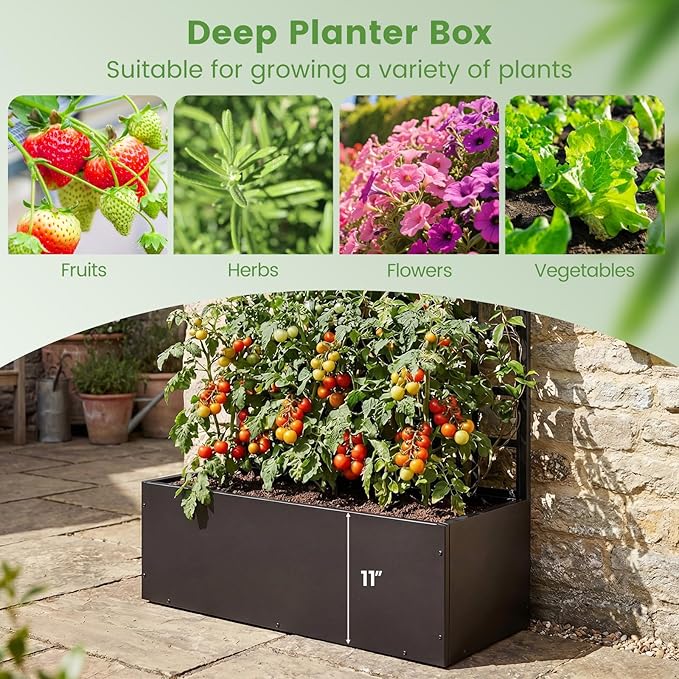 Giantex Metal Raised Garden Bed with Trellis, 36" x 16" x 77" Galvanized Planter Box w/Drainage Holes for Climbing Plants Vegetables Flowers, Outdoor Privacy Screen for Patio Backyard Balcony,