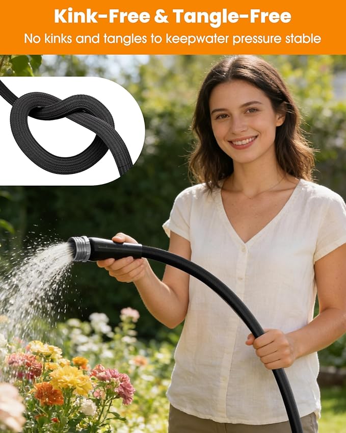 50 FT Garden Hose, Non-Expanding Water Hose, Ultra Flexible, Burst-Resistant, Kink-Free, High-Pressure Garden Hose for Easy All-Weather Use on Lawns, Gardens, and Outdoor Cleaning