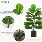 2 Pack Artificial Fiddle Leaf Fig Tree 30in, Faux Fig Trees Floor Plant in Pot Fake Ficus Lyrata Plant, Table Top Plant with Fiddle Leaves for Indoor Outdoor Home, Office, Living Room, Bathroom Decor