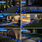 Peasur Mini Solar Ground Lights Outdoor, 8 Pack Flat Solar Powered Disc Lights, IP68 Waterproof, Anti-Rust, Landscape Lighting for Pathway Garden Yard Lawn Walkway Landscape Driveway, Blue