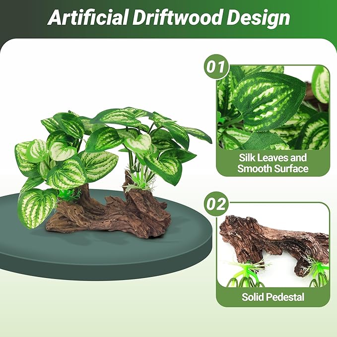 GOZILLA Silk Fish Tank Plants,Reptile Artificial Plant,Reptile Plants for Terrarium,Aquarium Decorations Accessories Set,Resin Driftwood Artificial Silk Aquarium Plant for Fish Tank.(5PCS/B-Set)