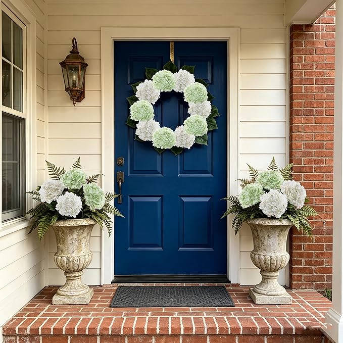 Coferset 4Pcs Light Green Hydrangea Artificial Flowers Lifelike Faux Hydrangea Real Touch Artificial Flowers for Outdoors Home Wedding Christmas Office Party Living Room Decoration,22inch