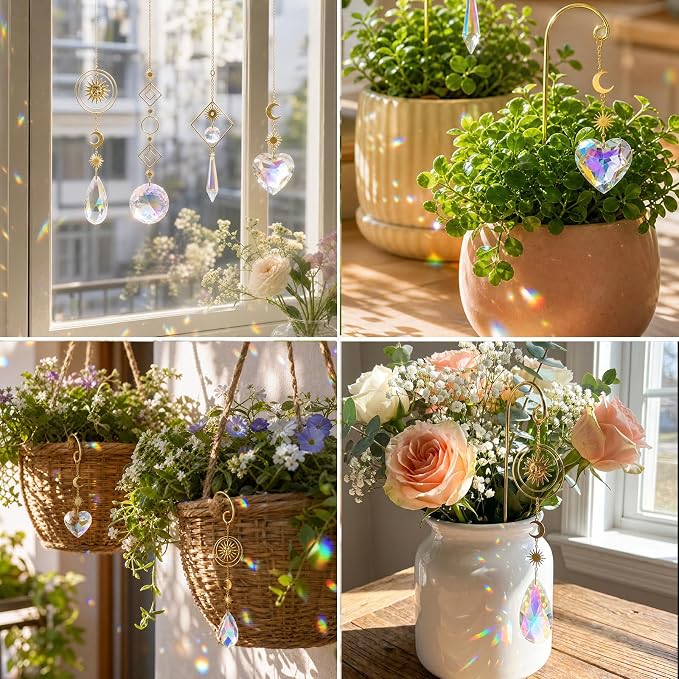 260 Pcs DIY Suncatcher Kits for Adults, Crystal Suncatcher Plant Decorations for Pots, Gold Garden Suncatchers for Windows Hanging Indoor Small Potted Plant Trellis, Sun Catcher Making Suppliers