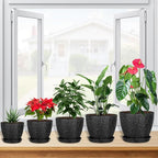 5 Pcs Plant pots, 7.5/6.5/5.7/4.9/4.1 inch Pots for Plants, Flower Pot Indoor Modern Decorative Plant Pot, Plant Pots Indoor with Drainage and Saucer for All House Plants (Drainage Set of 5 Black)