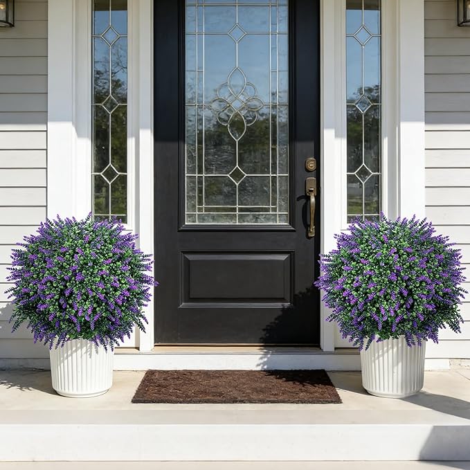 TNELTUEB Artificial Lavender Boxwood Topiary Ball 27" Tree, Set of 2 UV Resistant Faux Silk Shrubs with Ground Spikes, Large Fake Boxwood Plants for Outdoor, Garden, Porch, Patio Decor and Reception
