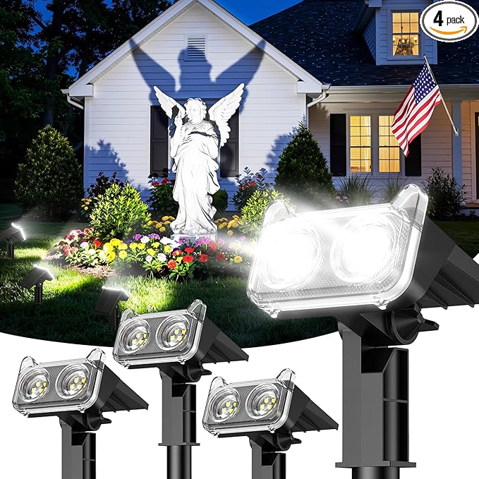 LETMY Solar Lights Outdoor Waterproof IP65, 4 Pack Solar Spot Lights Outdoor With 14 Big LEDs, 2-in-1 Wall Lights & 2 Modes Solar Powered Landscape Spotlights for Garage Pathway Yard Decor Garden Gift