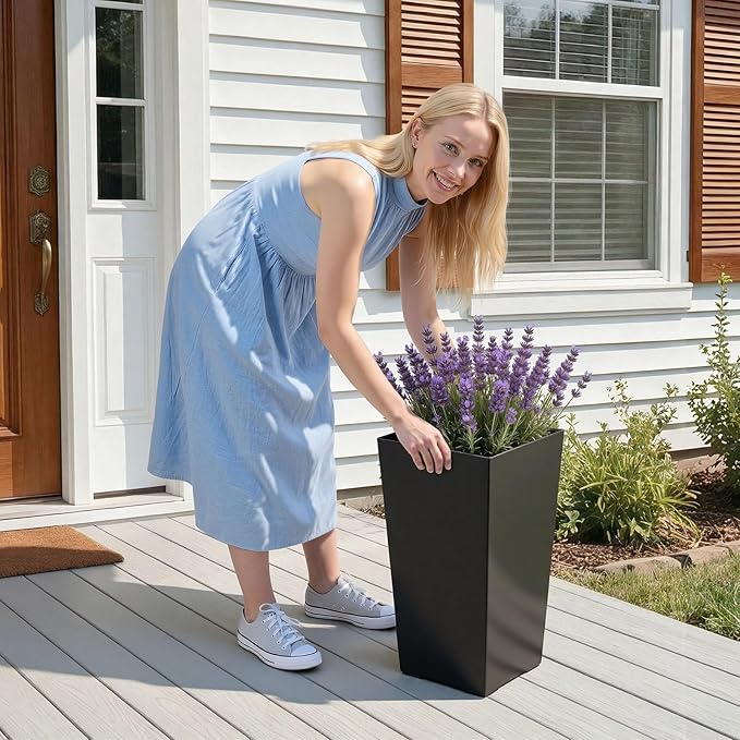 VEVOR Set of 2 Tall Planters for Outdoor Plants 22 inch, Black Tall Planter for Indoor Plants, Modern Planters for Front Porch Patio Balcony, Plant Container Flower Pots