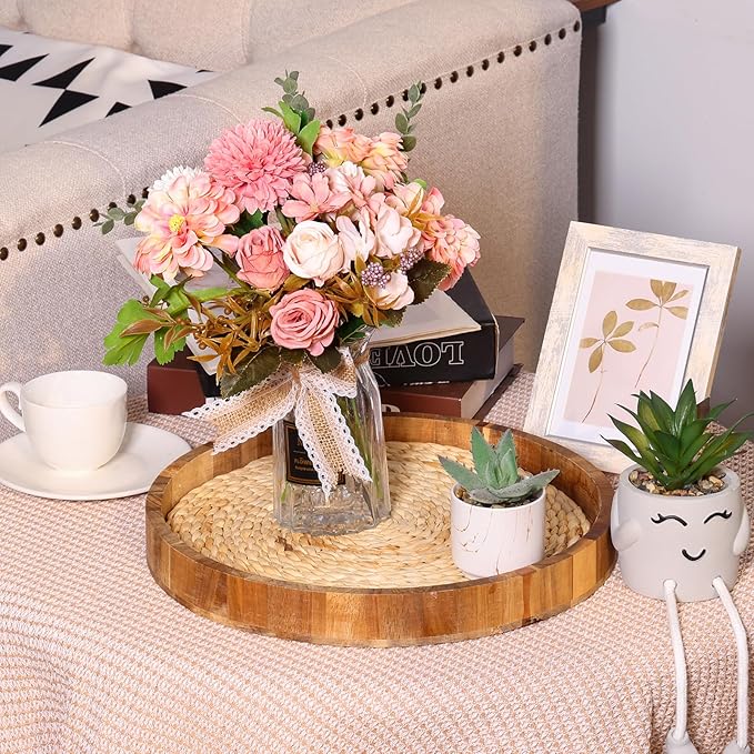 CEWOR Fake Flowers in Vase, Artificial Flowers with Vase Faux Silk Floral Arrangement Table Centerpieces Decor for Home Office Dining Farmhouse Coffee Table Living Room Bathroom Plant Decor (Pink)