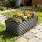 GARDMAX 8x4x2FT Galvanized Raised Garden Bed Kit, Metal Planter Boxes Outdoor with Easy Assembly, Large Garden Bed for Vegetables, Fruits, Flower, Herbs Rectangle Silver