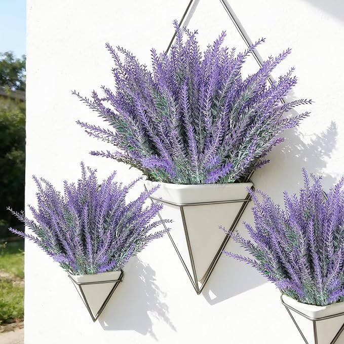 TURNMEON 20 Bundles Artificial Lavender Flowers for Outdoors Summer Decor,UV Resistant No Fade Fake Plants Plastic Faux Plants for Home Window Box Planter Porch Garden Home Cemetery Decor(Gray Purple)
