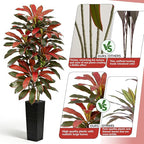 Artificial Red Dracaena Tree - 7FT Tall Fake Plants with Black Square Planter - Artificial Plants Indoor Floor Plant in Pot - Large Tropical Fake Yucca Potted Tree for Home Office Living Room Decor