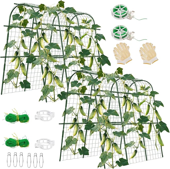 2 Pack 65"×48" Cucumber Trellis for Raised Bed, U-Shape Garden Trellis for Climbing Plants Outdoor, Metal Arch Vegetables Trellis, Detachable Cucumber Plant Support for Tomato,Squash