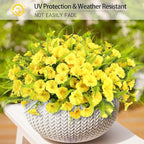 Artificial Flowers for Outdoors 12 Bundles Yellow Artificial Petunias Fake Flowers UV Resistant Shrubs Plants with Fern for Indoor Outside Hanging Planters Home Garden Spring Decorations