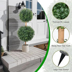 Zythrem 2.6FT Topiary Ball Trees Artificial Outdoor with Ground Spike Front Porch Double Boxwood Topiary Set of 2 Faux Outdoor Plants for Planters Patio Entrance Garden Indoor Home