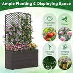 HAPPYGRILL Raised Garden Bed with Trellis, 49" Wicker Planter Box w/Privacy Screen, Liner, Drainage for Patio Balcony, Outdoor PE Rattan Elevated Garden Bed for Climbing Plant Vine Flower (Brown,2)