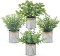Mkono 4 Packs Small Fake Plants in Farmhouse Galvanized Pots Table Centerpiece Mini Potted Artificial Plants Faux Eucalyptus for Shelf Office Rustic Home Decor (Gray, Small-7.5" H)