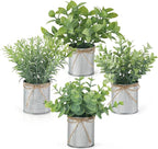 Mkono 4 Packs Small Fake Plants in Farmhouse Galvanized Pots Table Centerpiece Mini Potted Artificial Plants Faux Eucalyptus for Shelf Office Rustic Home Decor (Gray, Small-7.5" H)